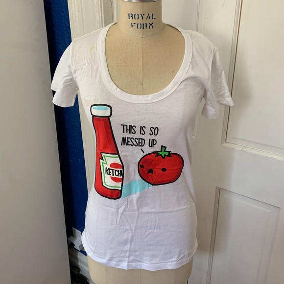 Tops - Funny Ketchup White Tshirt